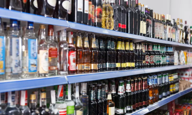 Alcohol aisle in a supermarket.