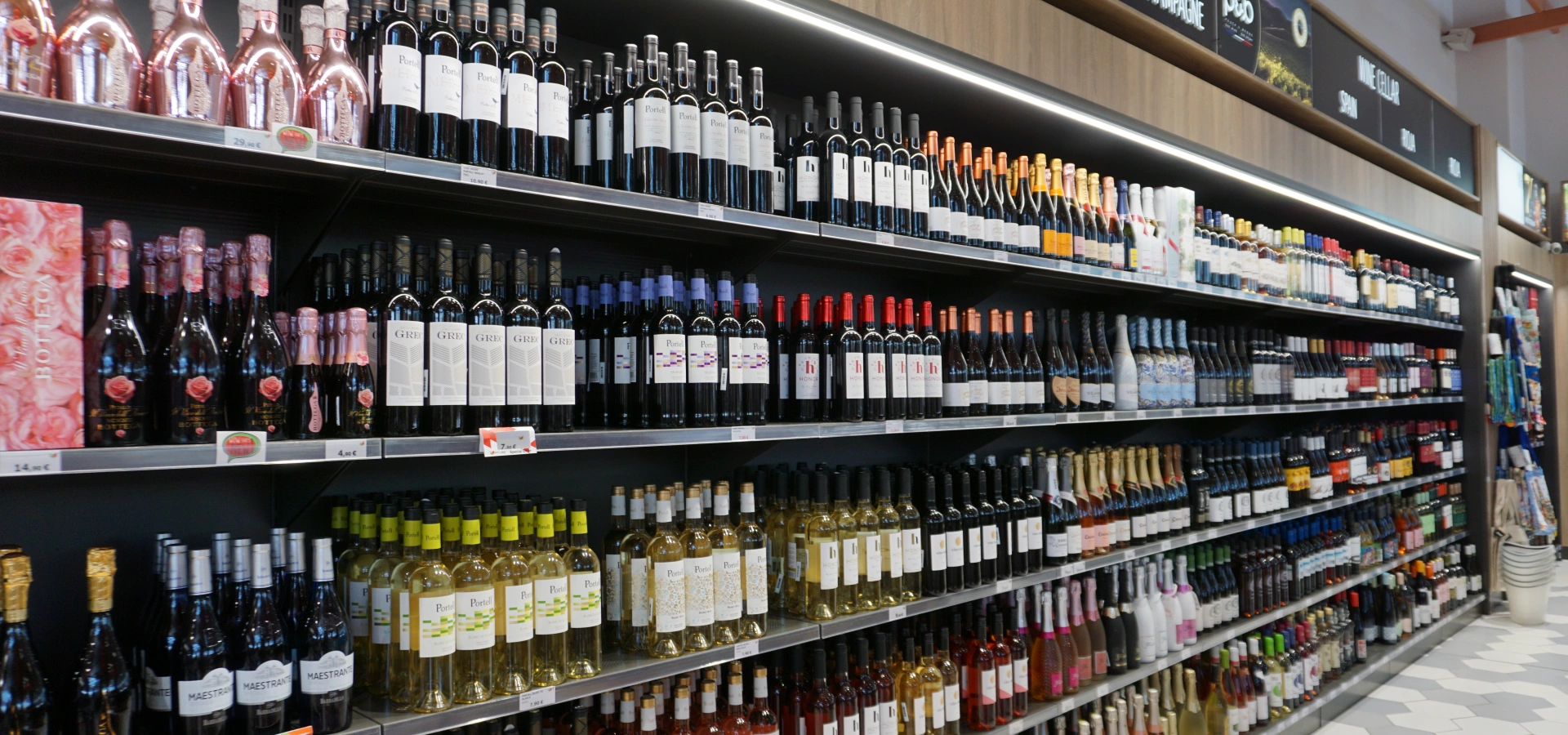 Alcohol aisle of a supermarket.