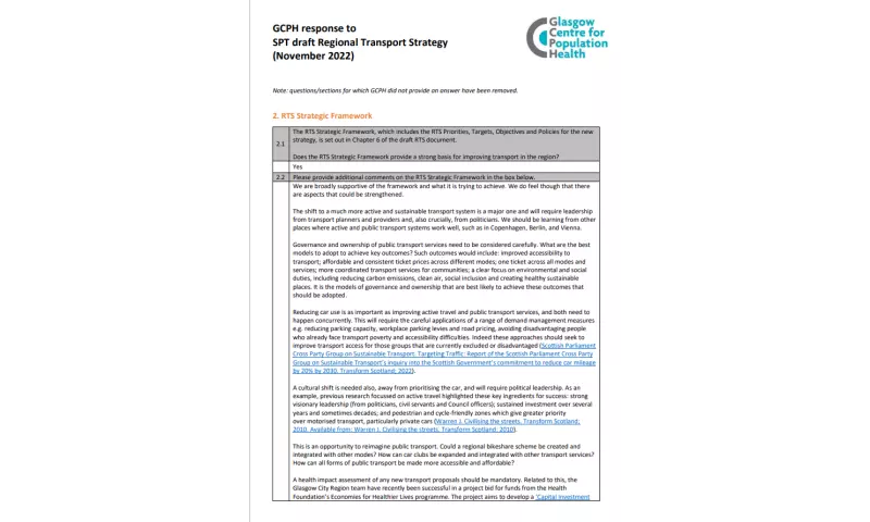 GCPH Response - SPT draft Regional Transport Strategy