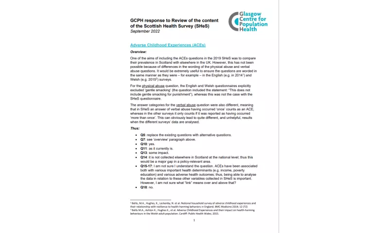 GCPH Response - Review of the content of the Scottish Health Survey (SHeS)