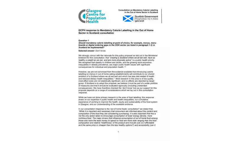 GCPH Response-Consultation on Mandatory Calorie Labelling in OOH Sector
