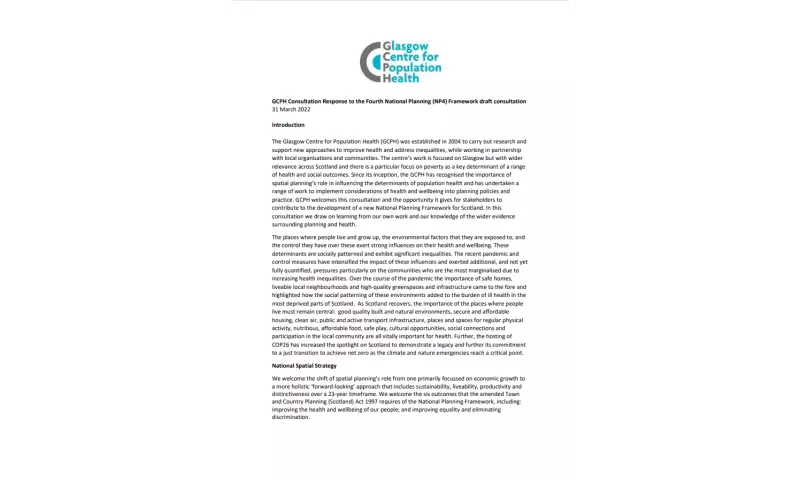 GCPH Response - Fourth National Planning (NP4) Framework draft consultation cover