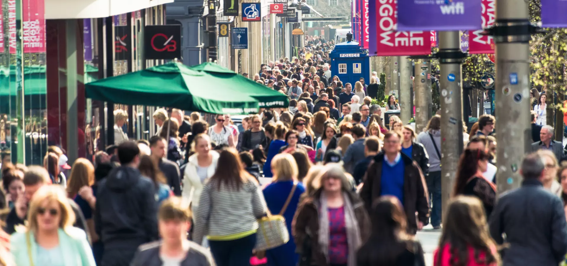 A crowd of people walking in Buchanan Street, Glasgow.