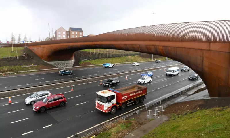 View of the Sighthill bridge taken from the side of the motorway.